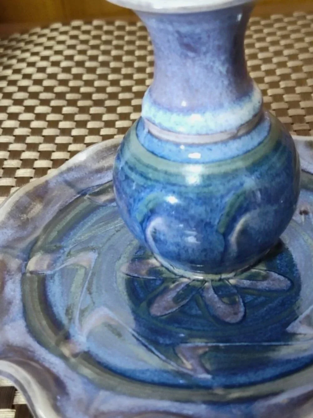 Handicrafted Blue and Purple Ceramic Pottery Reed Diffuser Signed 5